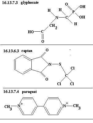 See diagram 16.13.6: captan, glyphosate, paraquat