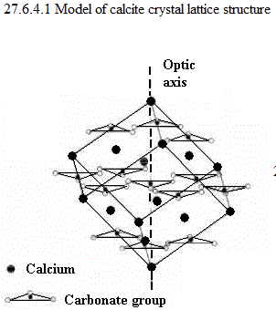 See diagram 27.6.4.1: Model of calcite crystal lattice structure.
